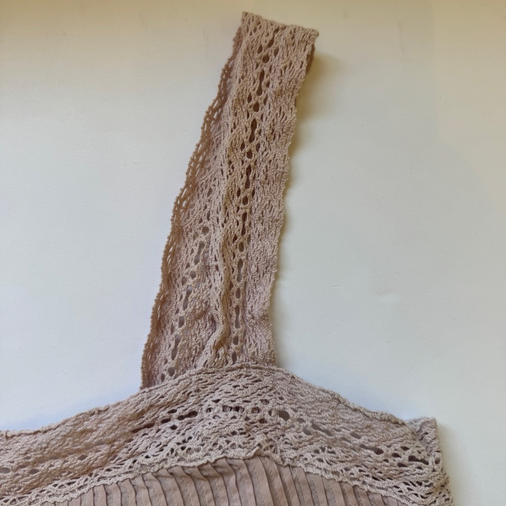 Aritzia Wilfred Leone Slip Mini Dress Pink La Boheme Crochet Pintuck Sz S - Picture 15 of 16